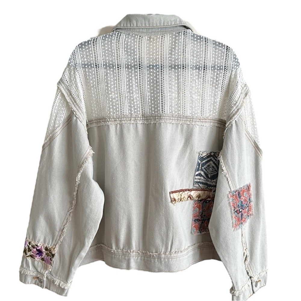 Pol Patchwork Lace Oversized Denim Jacket Light W… - image 2